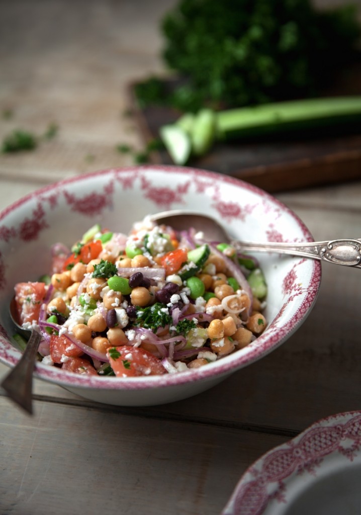 salade grecque, salade légumineuse, trois fois par jour salade, épinards, vinaigrette originales kale quinoa idées 
