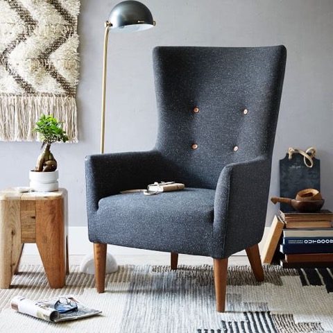 chaise, bleu, salon, décoration, espace