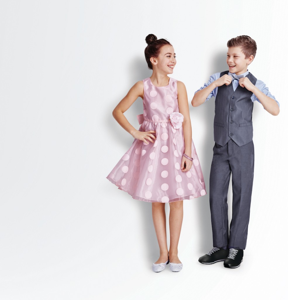 (R) Bonnie Jean Girls Pink Polka Dot Organza Dress $41.99 (L)Dockers Kids 4-Piece Vest Set $27.99