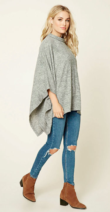 poncho, fille, mode