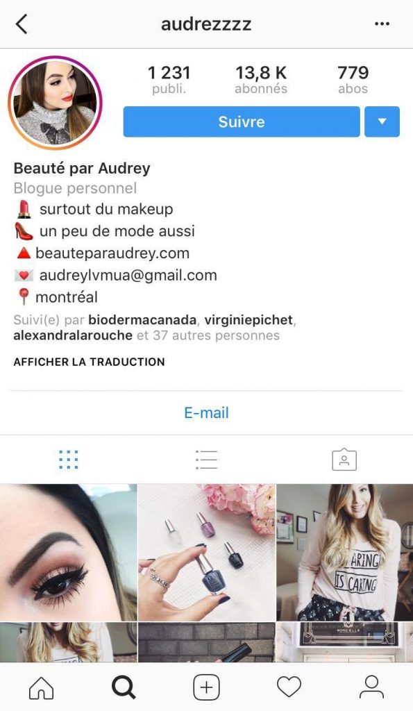 Audrey, Instagram, profil, beauté