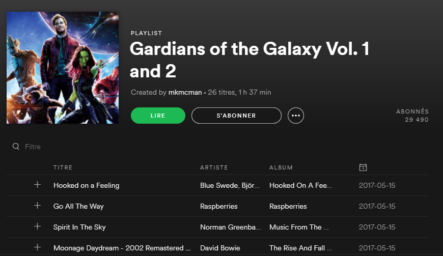 Spotify - Gardiens de la galaxie