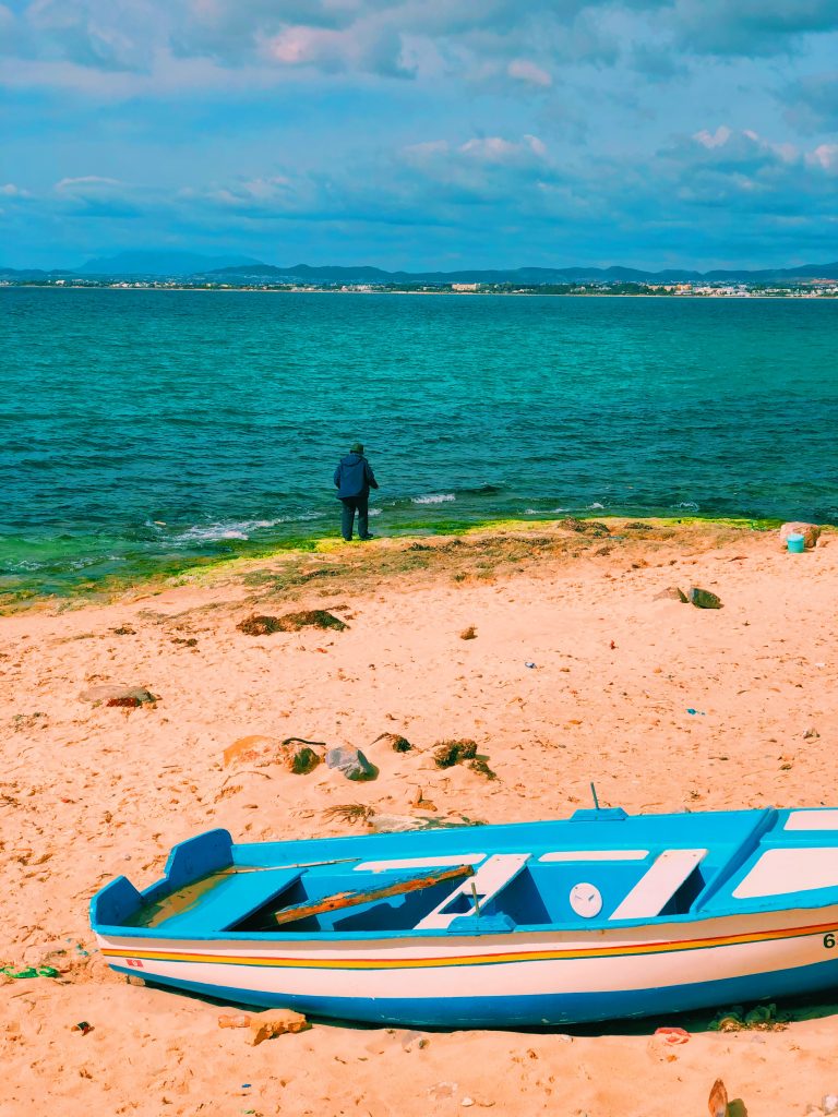 barque bleue plage tunisie